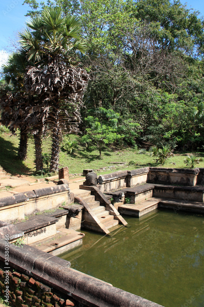 An ancient swimming pool in the royal ancient city of Polonnaruwa in Sri Lanka