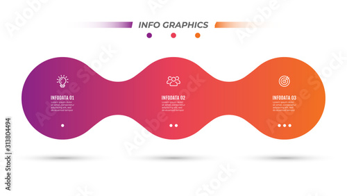 Business template. Timeline Infographics with marketing icons and 3 steps, options. Vector illustration.