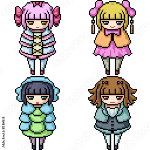 vector pixel art girl doll