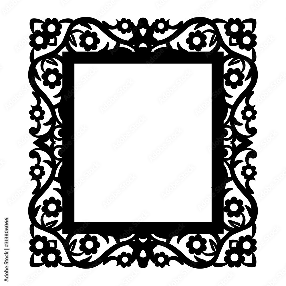 Laser cut photo frame. Decorative rectangular line art for design
