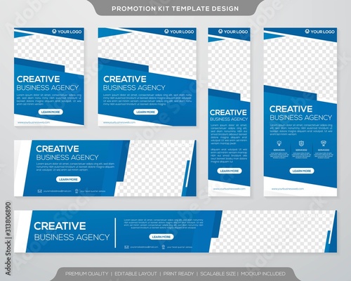 set of business promotion kit template design with abstract style and minimalist layout concept