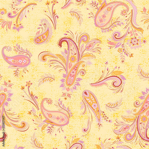 vector seamless graphical artistic detailed modern pailsey pattern. Floral motif, traditional indian design with texture at the background. Ethnic ornamental decorative allover print.