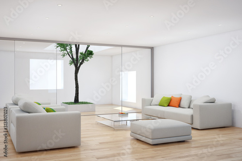 large luxury modern bright interiors Living room mockup illustration 3D rendering computer digitally generated image