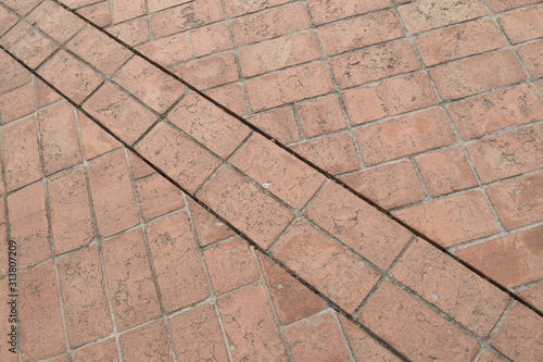 Detail of Brick Pavement with Diagonal Marking  photo