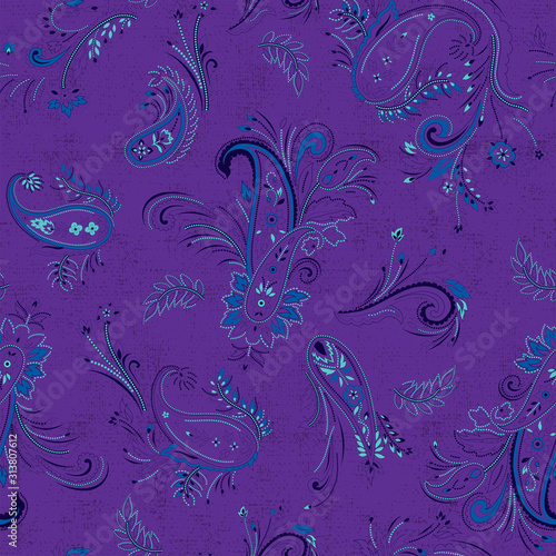 vector seamless graphical artistic detailed modern pailsey pattern. Floral motif, traditional indian design with texture at the background. Ethnic ornamental decorative allover print.