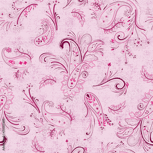 vector seamless graphical artistic detailed modern pailsey pattern. Floral motif, traditional indian design with texture at the background. Ethnic ornamental decorative allover print.