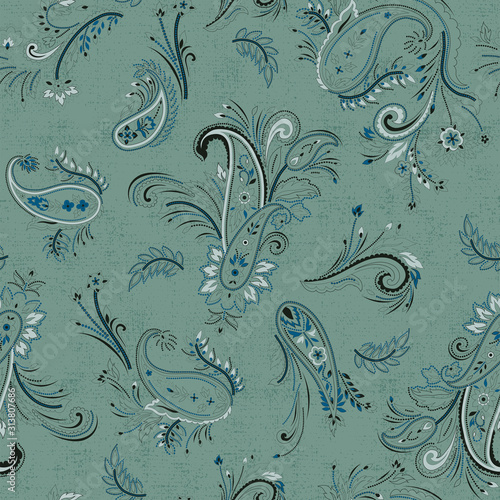 vector seamless graphical artistic detailed modern pailsey pattern. Floral motif, traditional indian design with texture at the background. Ethnic ornamental decorative allover print.