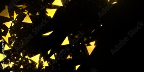 Abstract background with gold triangled confetti on black