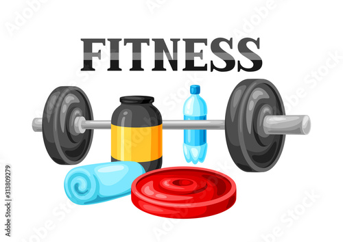 Background with fitness equipment.