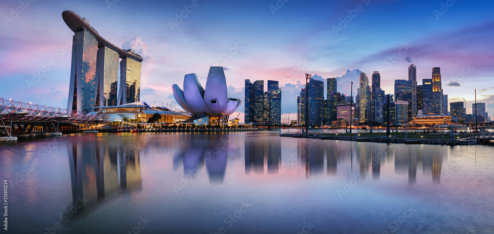 Singapore panorama skyline at night, Marina bay - obrazy, fototapety, plakaty 