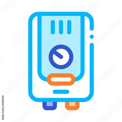 Gaz Boiler Heating System Equipment Vector Icon Thin Line. Cool And Humidity, Airing, Ionisation And Heating Illustration