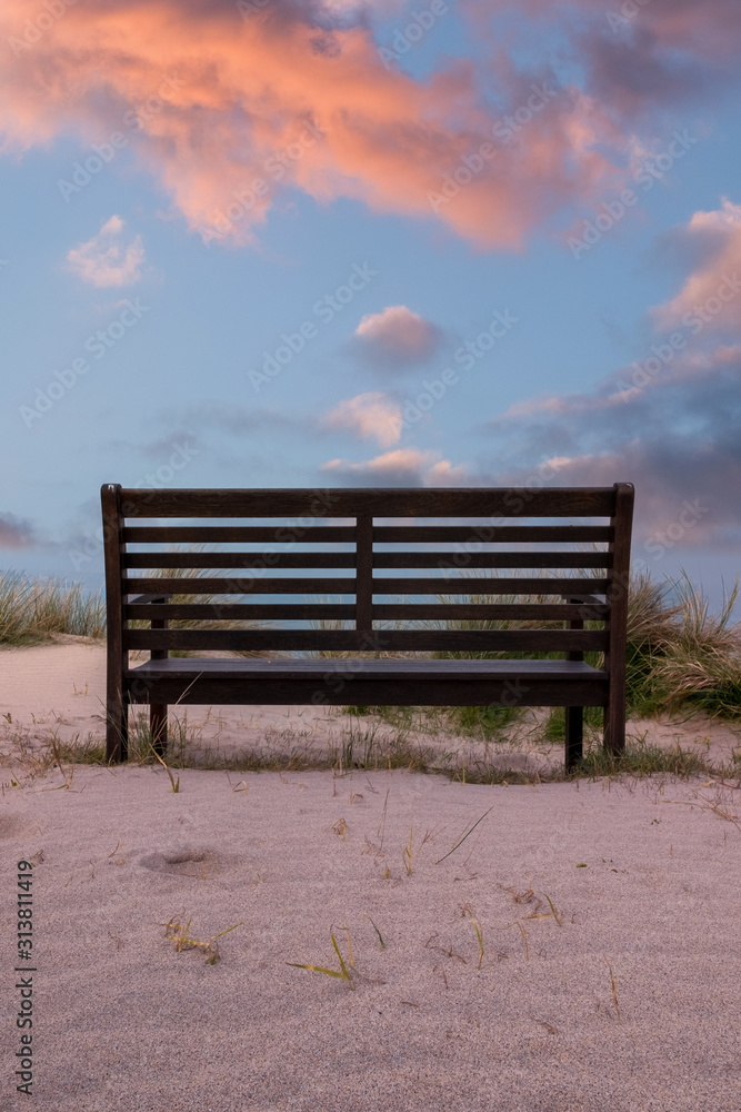 Bench in the dunes cornwall england uk 