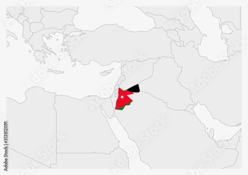 Jordan map highlighted in Jordan flag colors