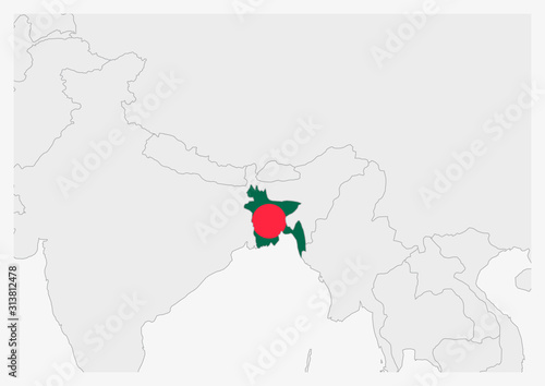 Bangladesh map highlighted in Bangladesh flag colors