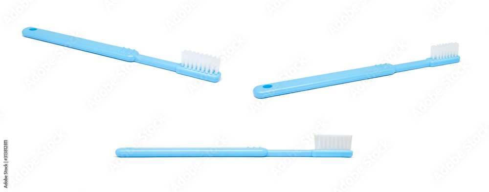 Set of  blue toothbrush isolated on white background.