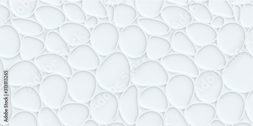 Fototapeta Naklejka Na Ścianę i Meble -  White hexagon pattern background with seamless horizontal wave wall texture. Vector trendy ripple wallpaper interior decoration. Seamless 3d geometry