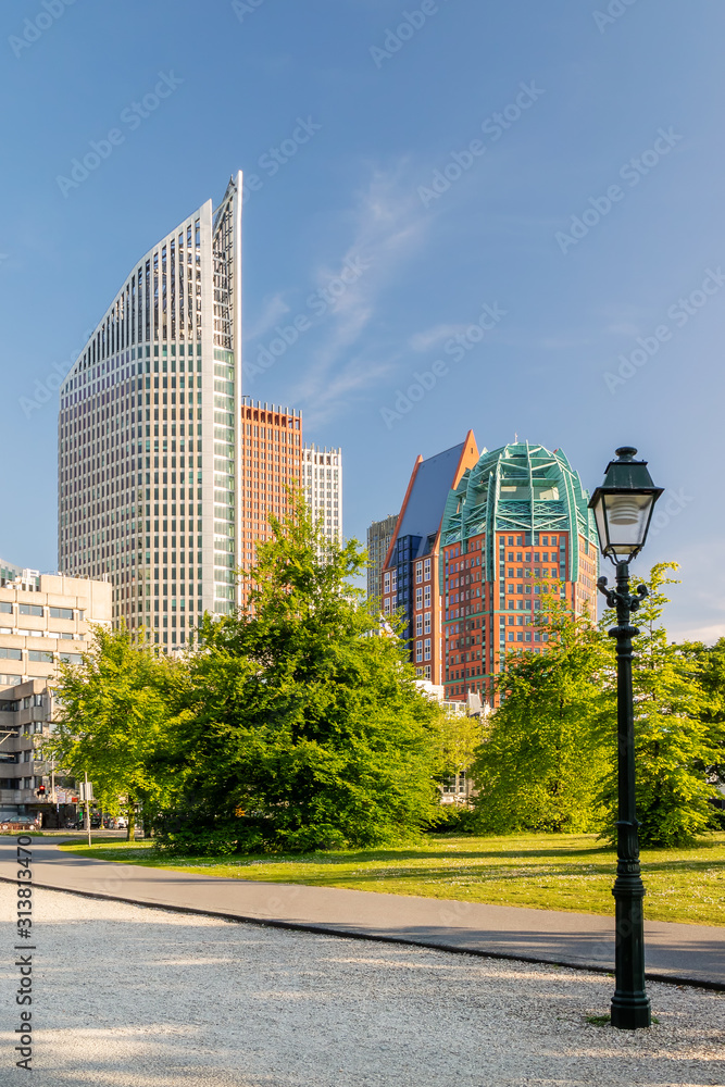 Contemporary office and government buildings in The Hague city center