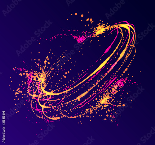 Dots particles flowing vortex vector abstract background, biology science theme whirl design, dynamic elements in spin motion.