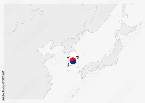 South Korea map highlighted in South Koreaflag colors photo