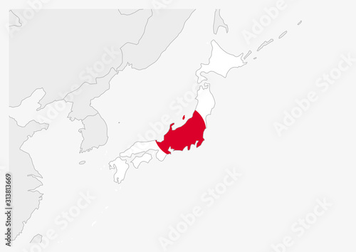 Japan map highlighted in Japan flag colors