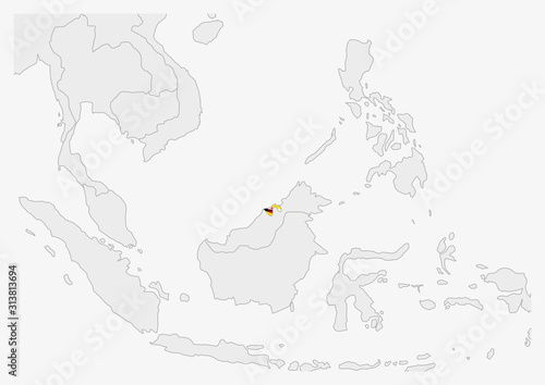Brunei map highlighted in Brunei flag colors