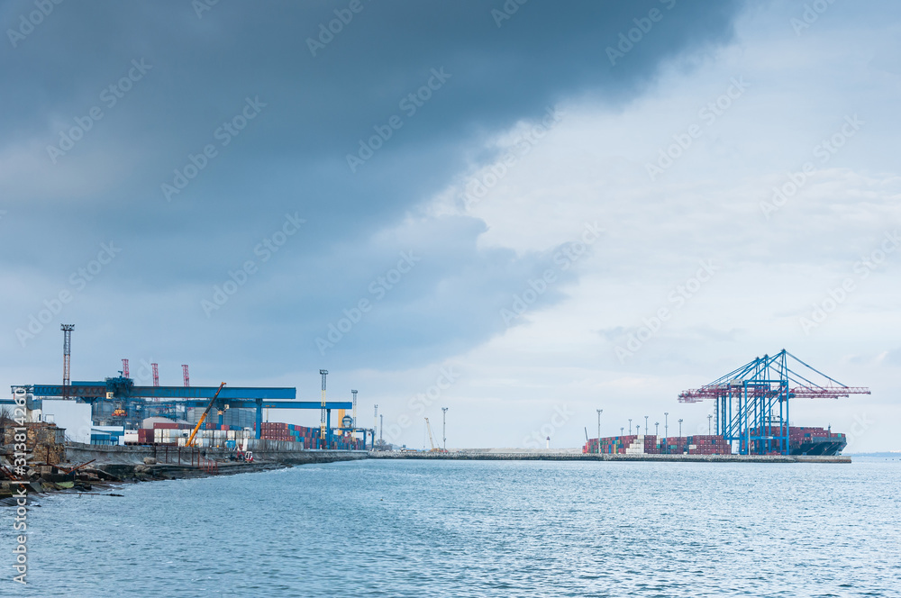 Sea port. The containers are ready for loading onto the ship.