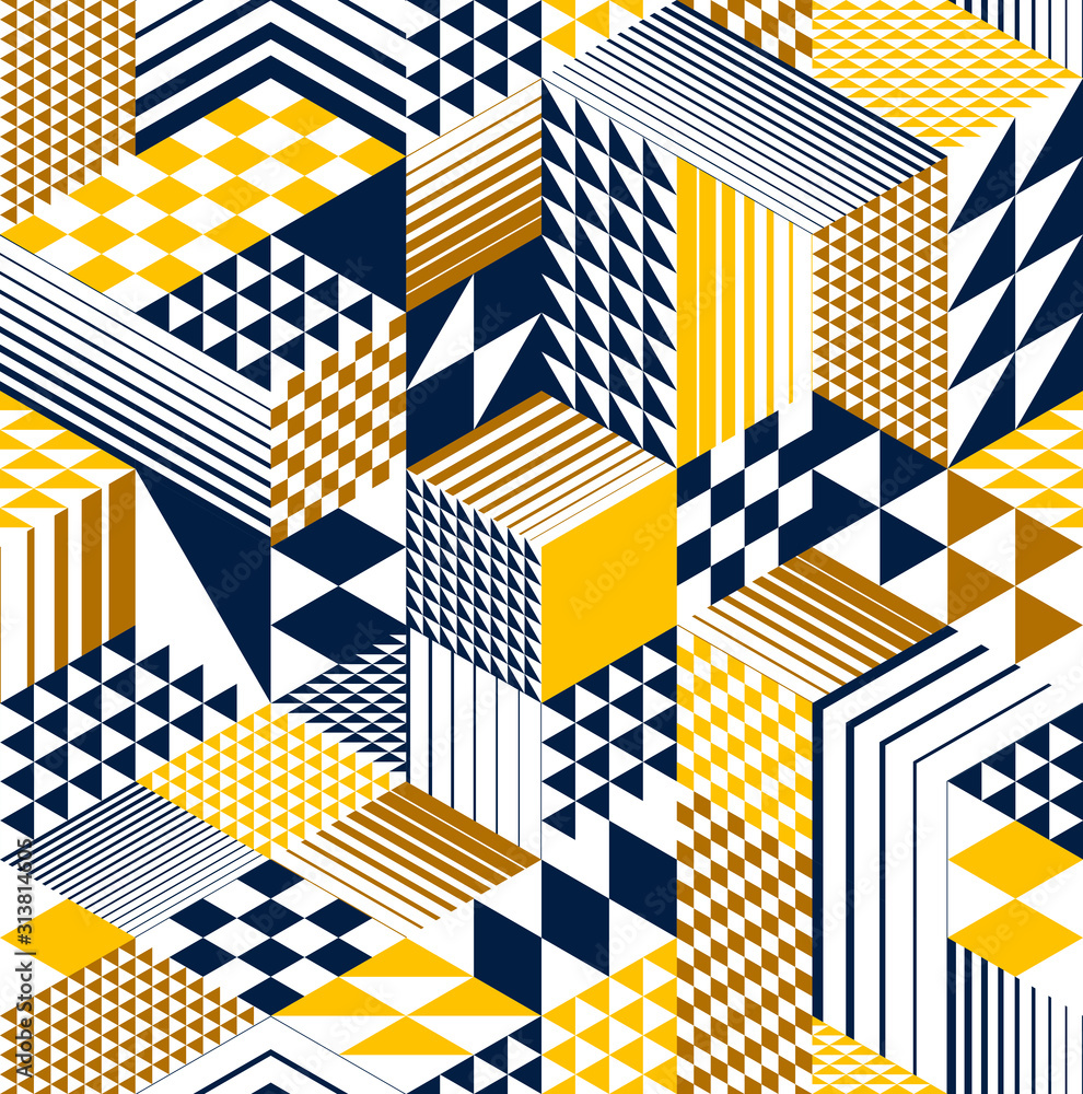 3D cubes seamless pattern vector background, rhombus and triangles dimensional blocks, architecture and construction, geometric design. 3D cubes seamless pattern vector background, rhombus and triangles dimensional blocks, architecture and construction, geometric design.