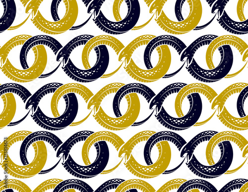 Snakes seamless background, vector dangerous venom serpents pattern, vintage style drawing tiling endless wallpaper.