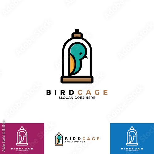 Bird in cage logo vector template