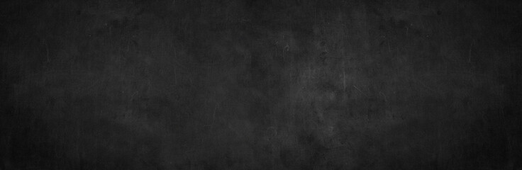 Blank wide screen Real chalkboard background texture in college concept for back to school panoramic wallpaper for black friday white chalk text draw graphic. Empty surreal room wall blackboard pale.