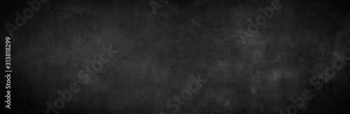 Panel kuchenny z motywem Blank wide screen Real chalkboard background texture in college concept for back to school panoramic wallpaper for black friday white chalk text draw graphic. Empty surreal room wall blackboard pale.