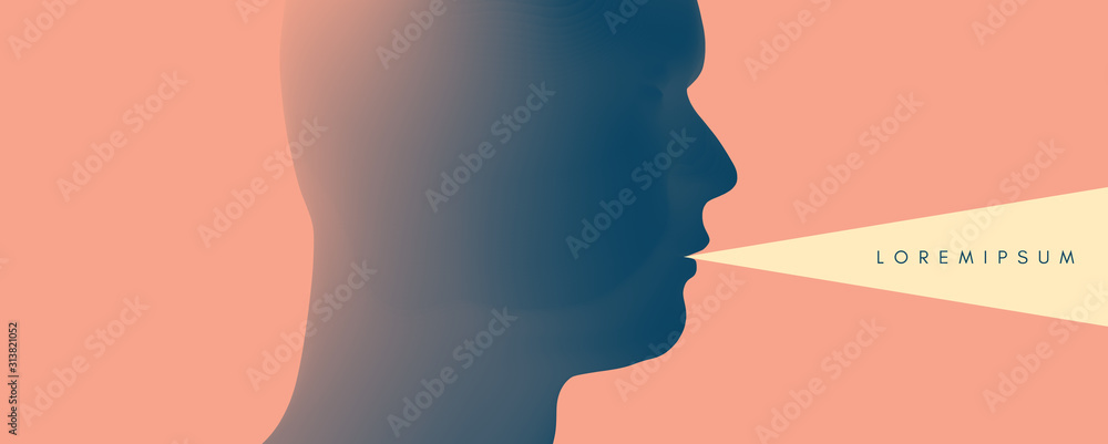 Speaking man. Symbolic image for advertising. Vector illustration with place for text. Speaking man. Symbolic image for advertising. Vector illustration with place for text.