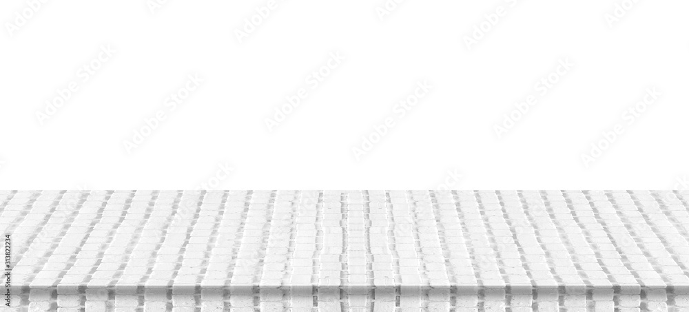 Empty white brick floor top isolated on white background. Empty white brick floor top isolated on white background.