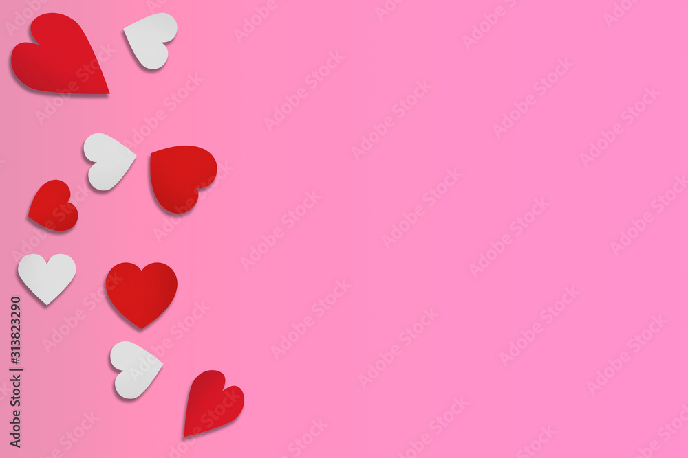Hearts on pink background. Valentines Day concept.