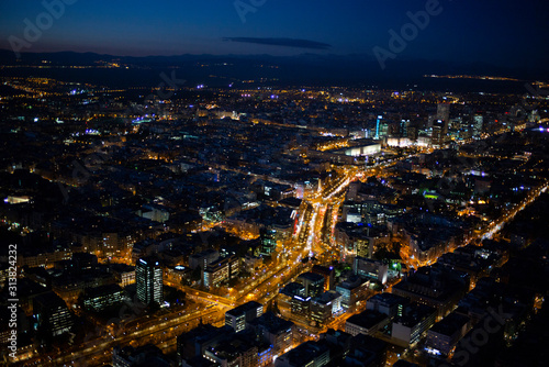 Panoramic aerial view of Madrid at night  Metropolis Building lights  capital of Spain  Europe