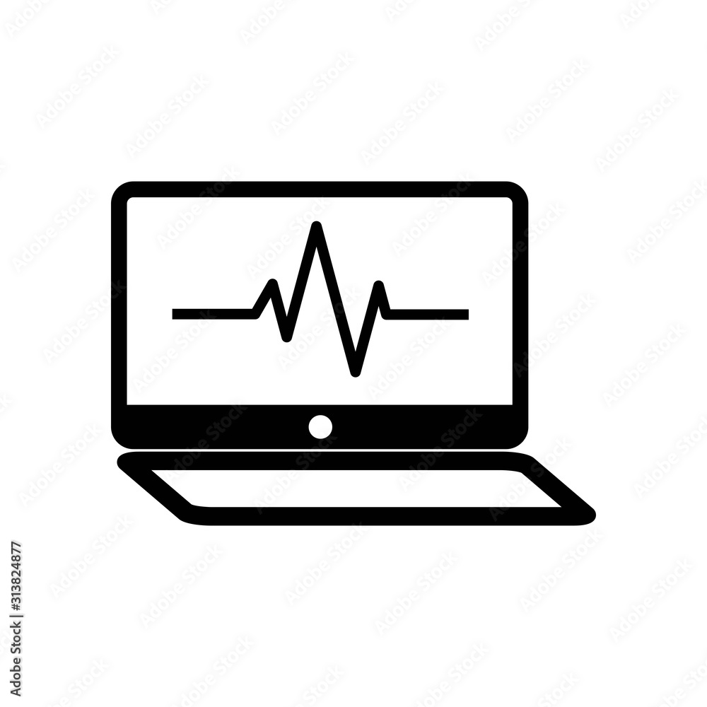 Laptop with heart beat icon, Laptop Vector illustration Isolated on white background Laptop with heart beat icon, Laptop Vector illustration Isolated on white background