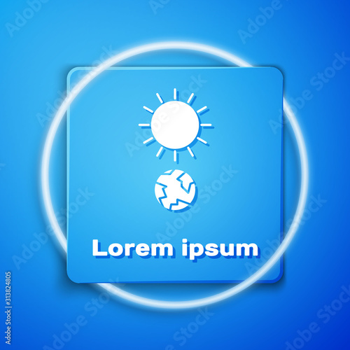 White Solstice icon isolated on blue background. Blue square button. Vector Illustration