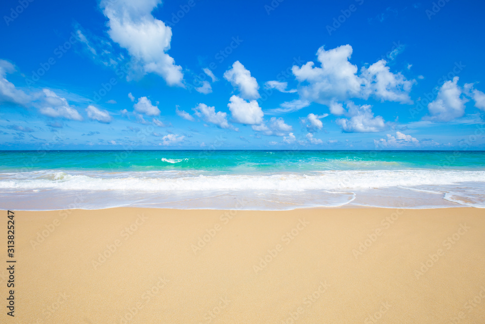 Exotic white sand andaman sea beach sky with cloud summer vacation concept