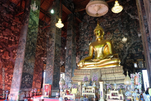 Bangkok Thailand Wat Suthat Thepwararam - Buddhist temple with golden buddha in prayer hall