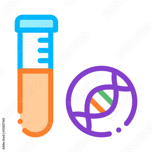 Glass Vial With Liquid Biomaterial Vector Icon Thin Line. Biology And Science Flasks, Bioengineering, Dna And Medicine Vaccine Biomaterial Concept Linear Pictogram. Contour Illustration