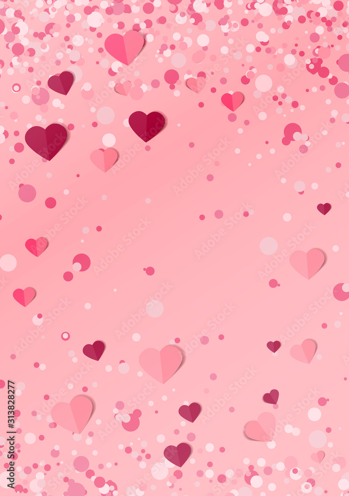 Vector illustration background with hearts. Beautiful confetti hearts falling on background. Invitation Template Background Design