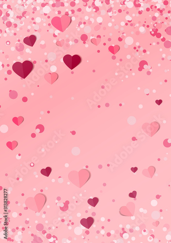 Vector illustration background with hearts. Beautiful confetti hearts falling on background. Invitation Template Background Design