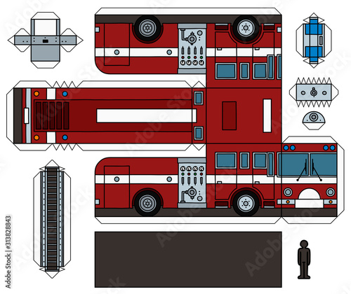 The paper model of an old red fire truck