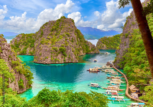 Landing Bay for Boattrips to at Kayangan Lake on Coron Island  Palawan  Philippines.