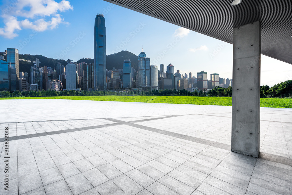 empty floor with city skyline empty floor with city skyline