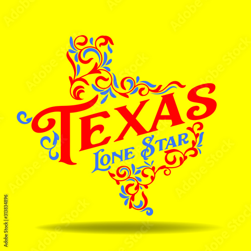 Texas logo design concept, with nickname lone star and decorative swirl elements. 