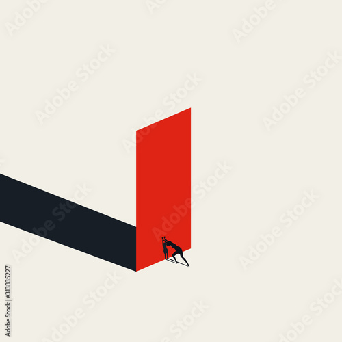 Business woman removing obstacles, overcoming challenge in career vector concept. Symbol of emancipation