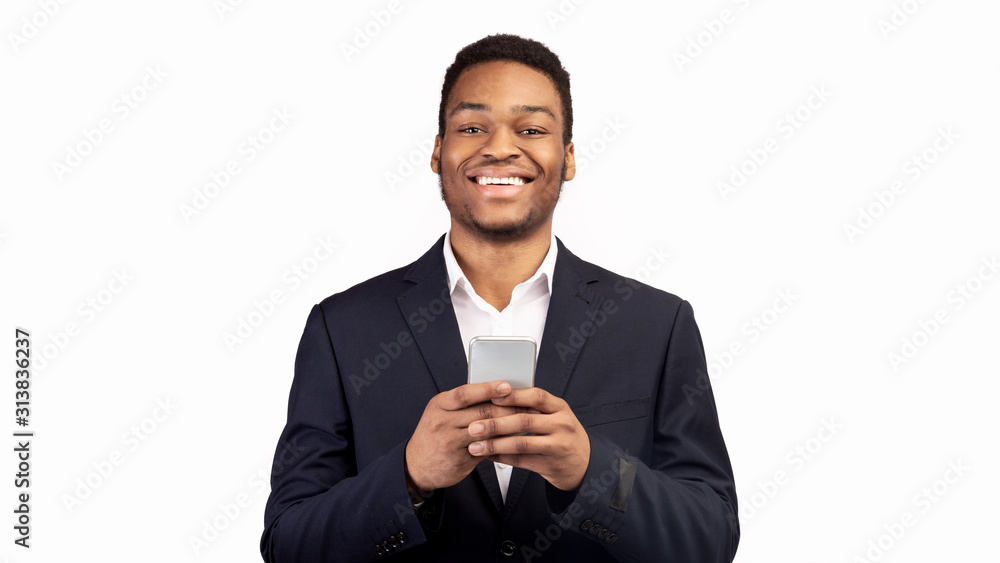 Portrait of handsome african man sending message Portrait of handsome african man sending message