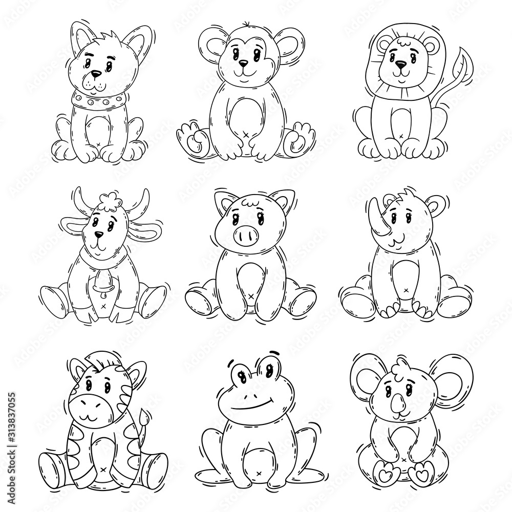 Set of cute baby animals. Vector illustration isolated on a white background.