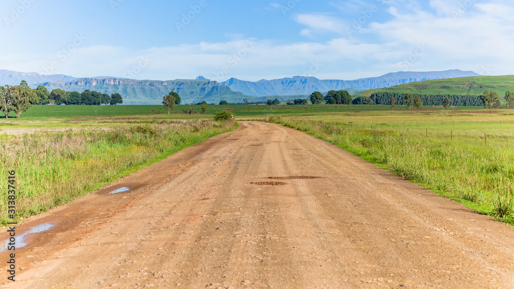 Dirt Road Route Farmlands Mountains Summer Panorama Landscape